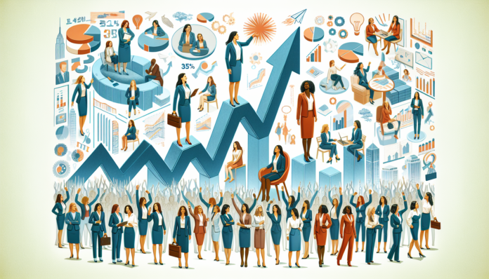 A women looking at a document while working on a laptop in a corporate surrounding.