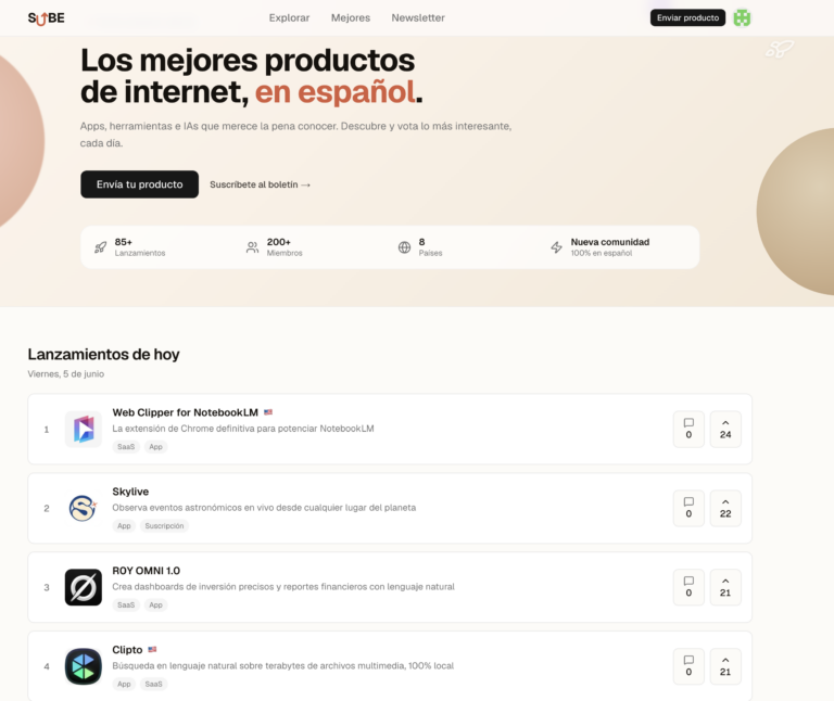 SUBE.dev impulsa los mejores productos digitales con votaciones y listados diarios
